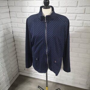 Tradition Ladies Size Large Full Zip Terry Lined Navy & White Polka Dot Blazer